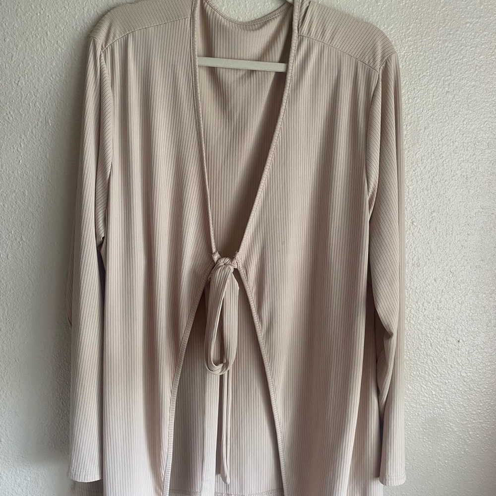 SHEIN Cream Open-Front Tie Jacket